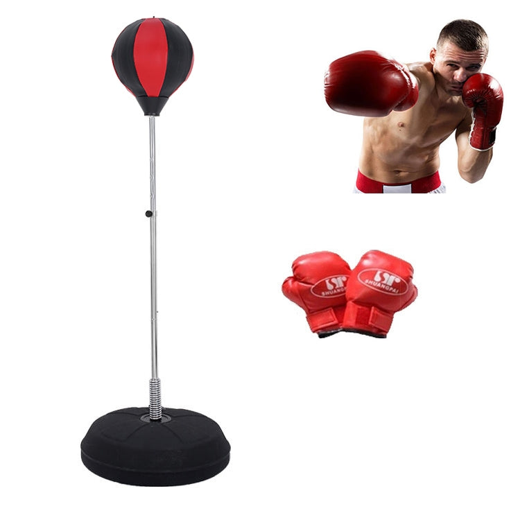 Adult Base Version Height Adjustable Vertical PU Leather Vent Ball Boxing Speed Ball Family Fitness Equipment with Gloves, with Gloves Black Red, with Gloves Red