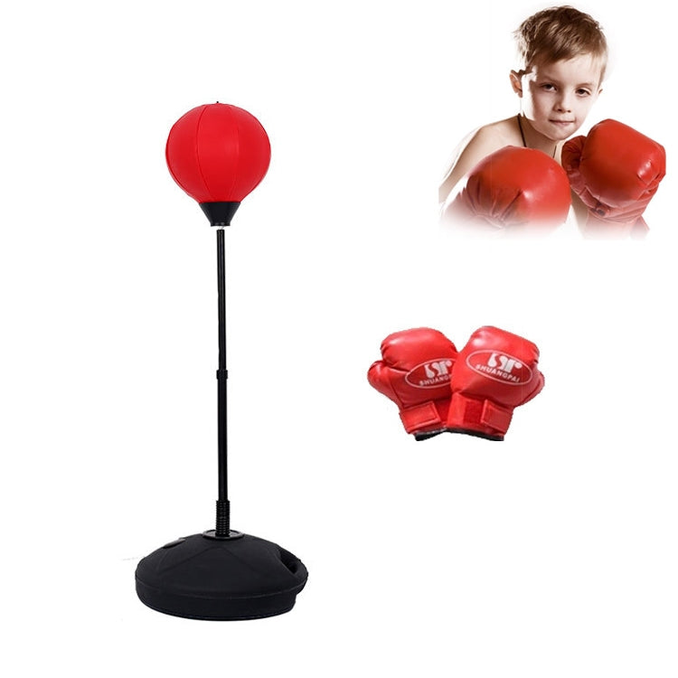 Children Base Version Height Adjustable Vertical PU Leather Vent Ball Boxing Speed Ball Family Fitness Equipment with Gloves, with Gloves Red, with Gloves Black Red