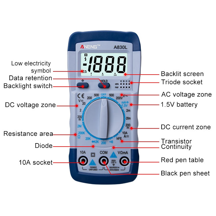 ANENG A830L Handheld Multimeter Household Electrical Instrument (Yellow Grey), OG8759A, OG8759B, OG8759C, OG8759D, OG8759E, OG8759F