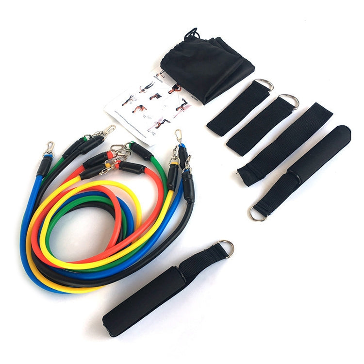 E1107 11 in 1 100lbs Natural Latex Five-point Buckle Household Pull Rope Resistance Band Fitness Equipment Set, 100lbs Natural Latex