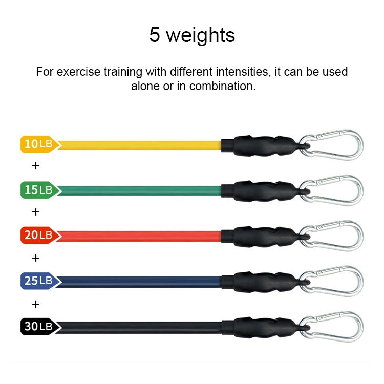E1107 11 in 1 100lbs Natural Latex Five-point Buckle Household Pull Rope Resistance Band Fitness Equipment Set, 100lbs Natural Latex