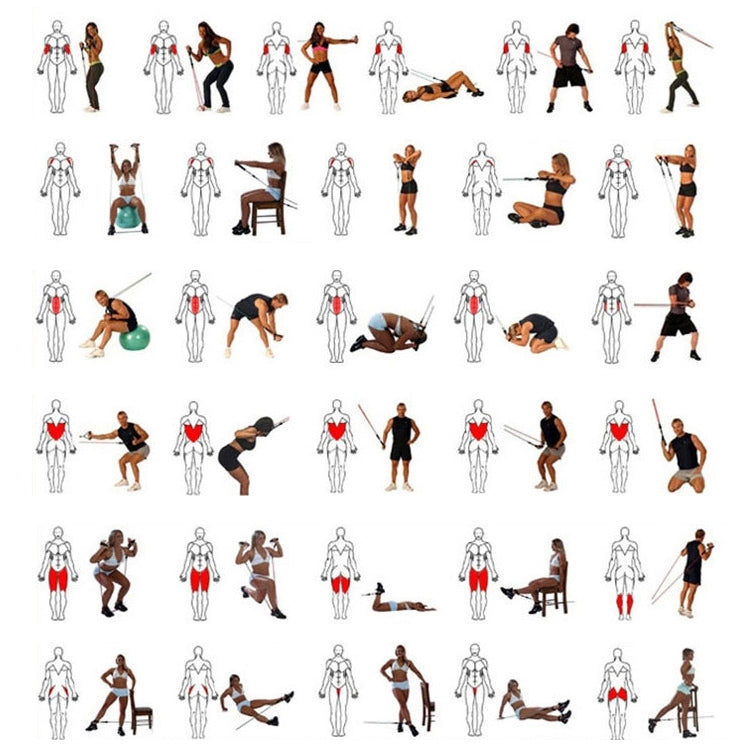 E1107 11 in 1 100lbs Natural Latex Five-point Buckle Household Pull Rope Resistance Band Fitness Equipment Set, 100lbs Natural Latex