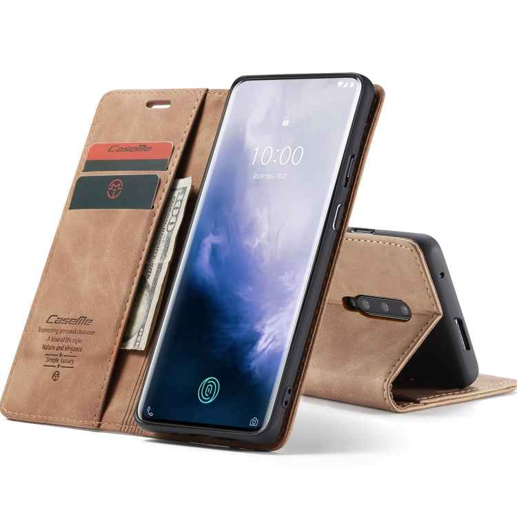 CaseMe-013 Multifunctional Retro Frosted Horizontal Flip Leather Case for OnePlus 7 Pro, with Card Slot & Holder & Zipper Wallet & Photo Frame