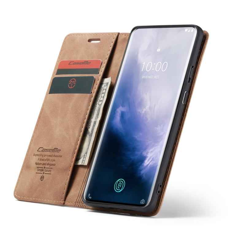 CaseMe-013 Multifunctional Retro Frosted Horizontal Flip Leather Case for OnePlus 7 Pro, with Card Slot & Holder & Zipper Wallet & Photo Frame
