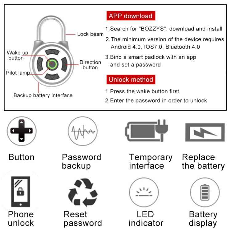 Intelligent Bluetooth Key Password Padlock Remote Unlocking for iOS / Android