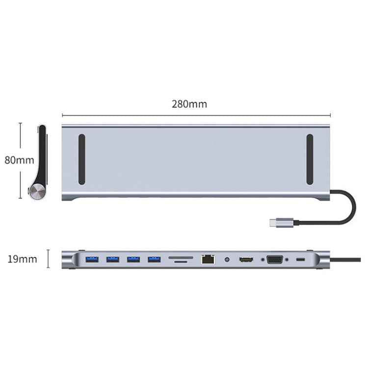 AD-059 11 in 1 USB-C / Type-C to 4K HDMI + VGA + SD / TF Card Slot + Gigabit Ethernet + 3.5mm AUX + USB-C / Type-C + 4 USB 3.0 Multifunctional Docking Station HUB