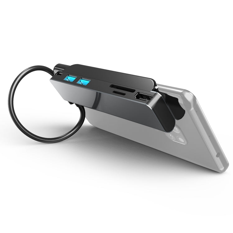 AD-065 6 in 1 USB-C / Type-C to 4K HDMI + SD / TF Card Slot + Type-C + 2 USB 3.0 Back Clip Style Multifunctional Docking Station HUB, 6 In 1 Back Clip Style