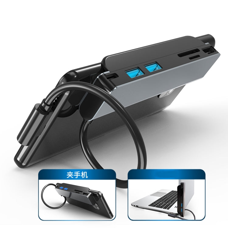 AD-065 6 in 1 USB-C / Type-C to 4K HDMI + SD / TF Card Slot + Type-C + 2 USB 3.0 Back Clip Style Multifunctional Docking Station HUB, 6 In 1 Back Clip Style