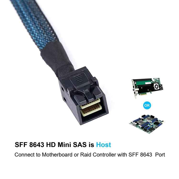 Mini SAS SFF-8643 Host to 7-Pin 4 SATA Target Hard Disk 6Gbps Data Server Raid Cable, Length: 1m