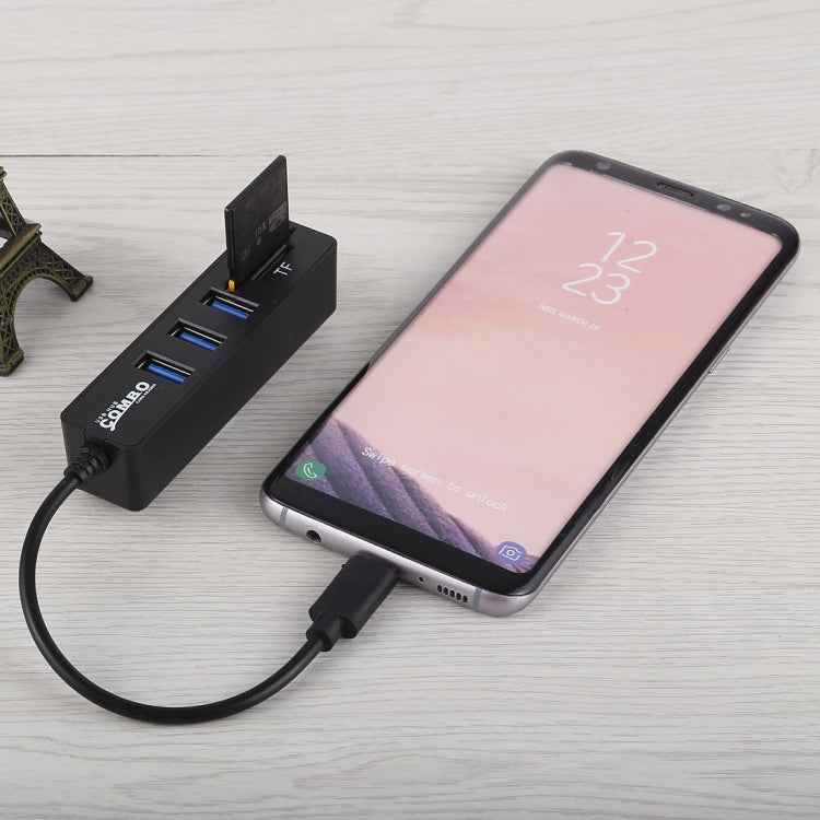 2 in 1 TF & SD Card Reader + 3 x USB Ports to USB-C / Type-C HUB Converter, Total Length: 24cm, Type-C (Black), Type-C (White)
