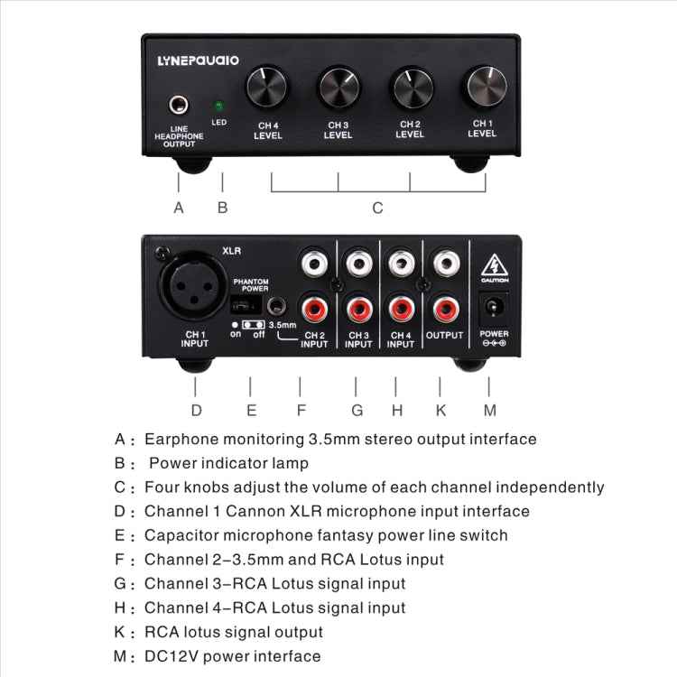 LINEPAUDIO B895 Five-channel Stereo Microphone Mixer with Earphone Monitoring