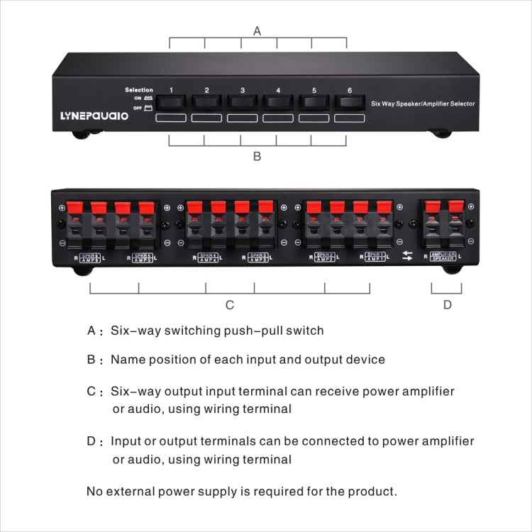 LINEPAUDIO B898 Six-way Stereo Loudspeaker / Amplifier Comparator Bidirectional Selective Switch Switcher