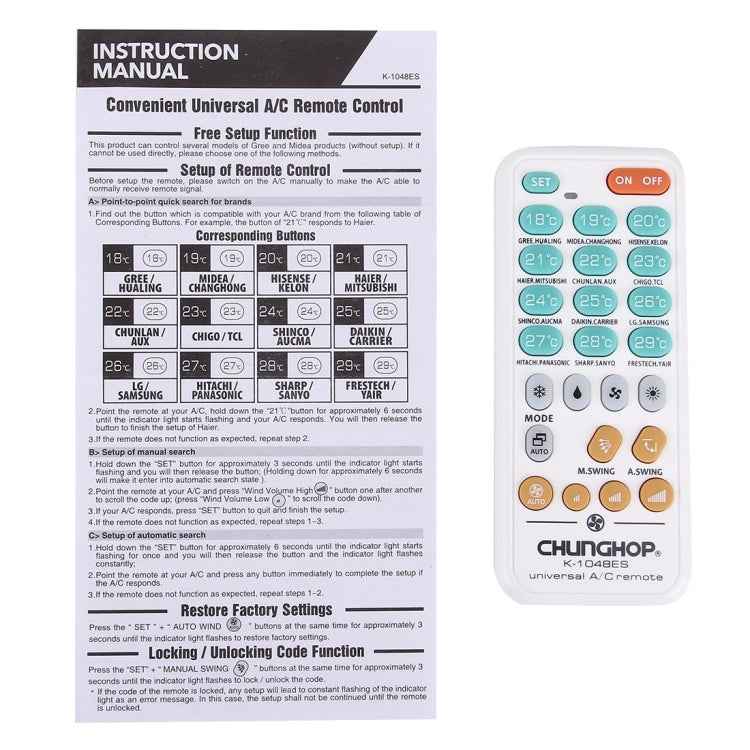 CHUNGHOP K-1048ES Universal Air-Conditioner Remote Controller