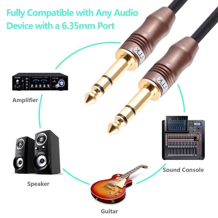EMK 6.35mm Male to Male 4 Section Gold-plated Plug Cotton Braided Audio Cable for Guitar Amplifier Mixer, Length: 2m