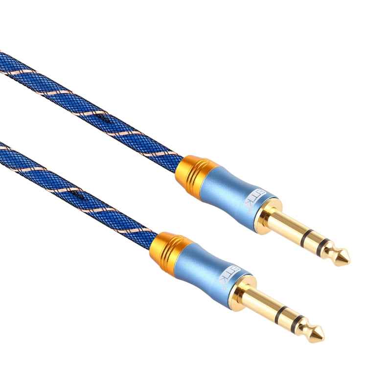 EMK 6.35mm Male to Male 4 Section Gold-plated Plug Grid Nylon Braided Audio Cable for Speaker Amplifier Mixer, Length: 2m