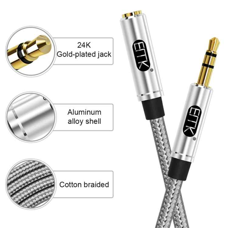 EMK 3.5mm Male to Female Gold-plated Plug Cotton Braided Audio Cable for Speaker / Notebooks / Headphone, Length: 0.5m