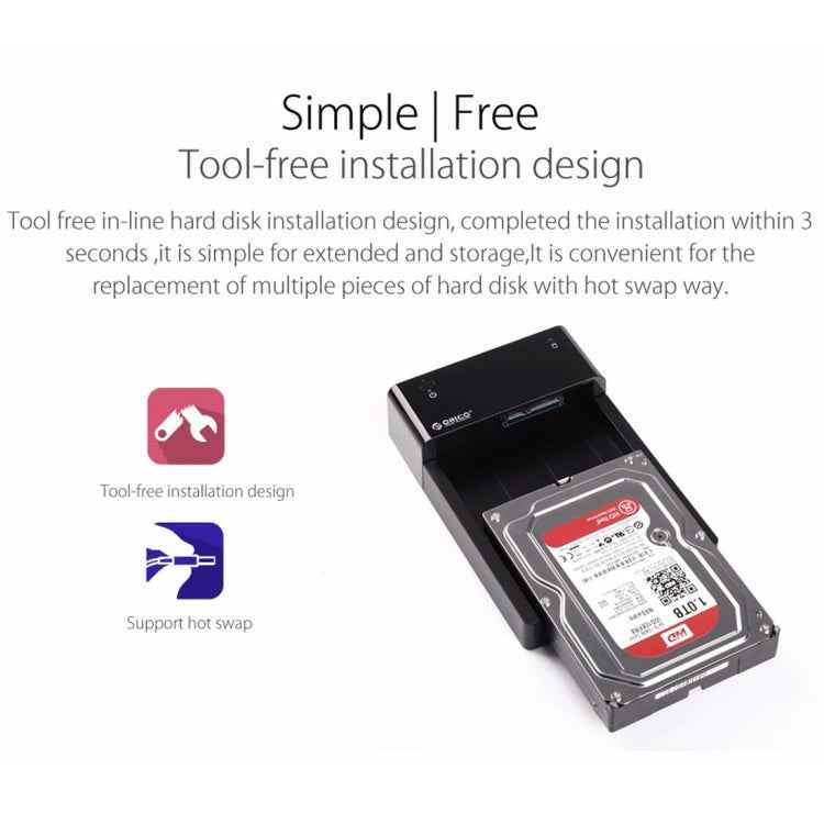 ORICO 6518US3 USB 3.0 Type-B 2.5 / 3.5 inch Tool Free HDD Docking Station External Storage Enclosure Hard Disk Box
