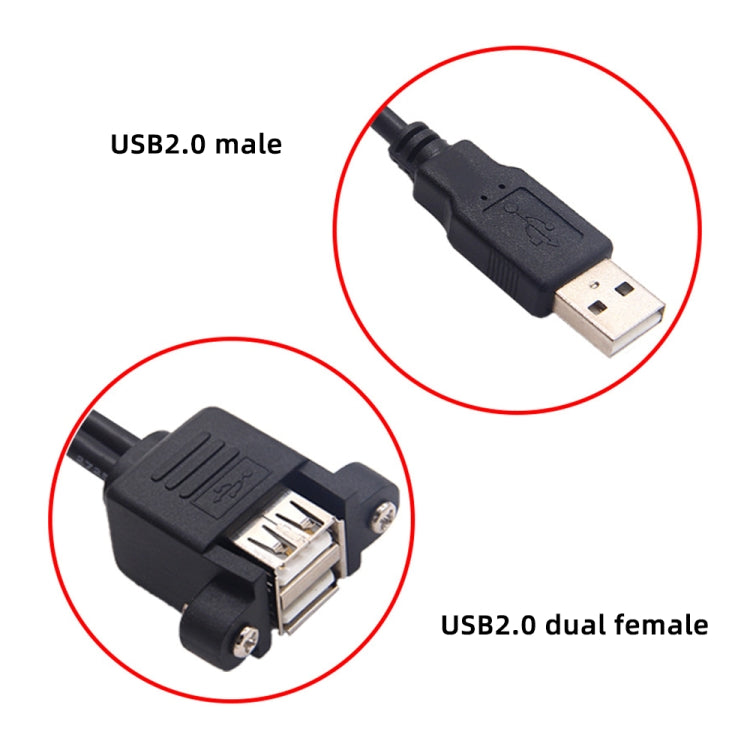 bk3507 Dual USB 2.0 Male to Dual USB Female Extension Cable with Fixing Hole, Length: 50cm, 2 USB 2.0 AM to 2 USB 2.0 AF