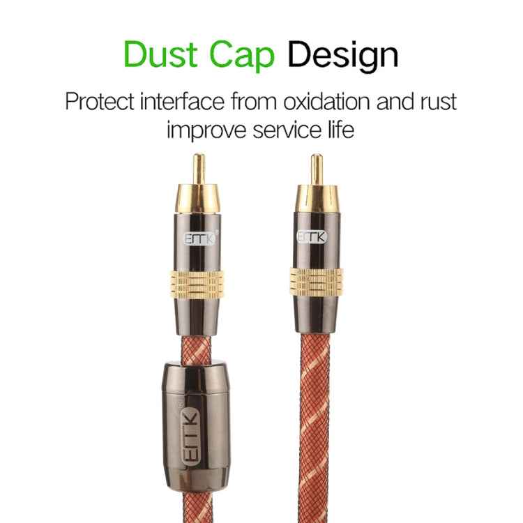 EMK TZ/A 5m OD8.0mm Gold Plated Metal Head RCA to RCA Plug Digital Coaxial Interconnect Cable Audio / Video RCA Cable