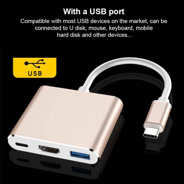 V125 UCB-C / Type-C Male to PD + HDMI + USB 3.0 Female 3 in 1 Converter