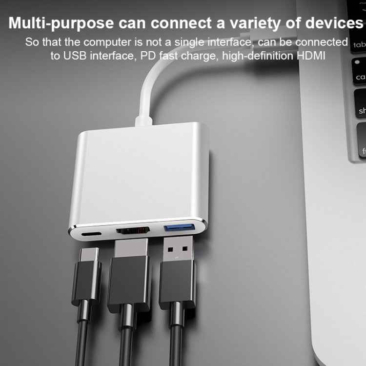 V125 UCB-C / Type-C Male to PD + HDMI + USB 3.0 Female 3 in 1 Converter
