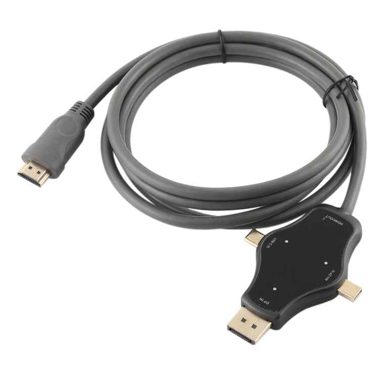 D65A 1.8m DisplayPort In & Mini DP In & USB-C / Type-C In to HDMI 4K Output Video Adapter Cable