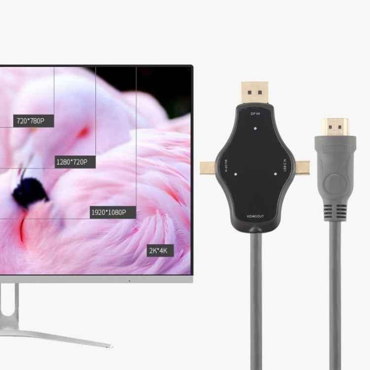 D65A 1.8m DisplayPort In & Mini DP In & USB-C / Type-C In to HDMI 4K Output Video Adapter Cable