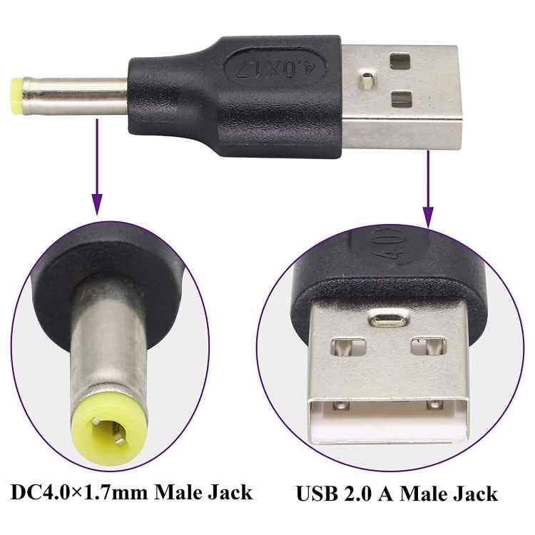 10 PCS 4.0 x 1.7mm Male to USB 2.0 Male DC Power Plug Connector