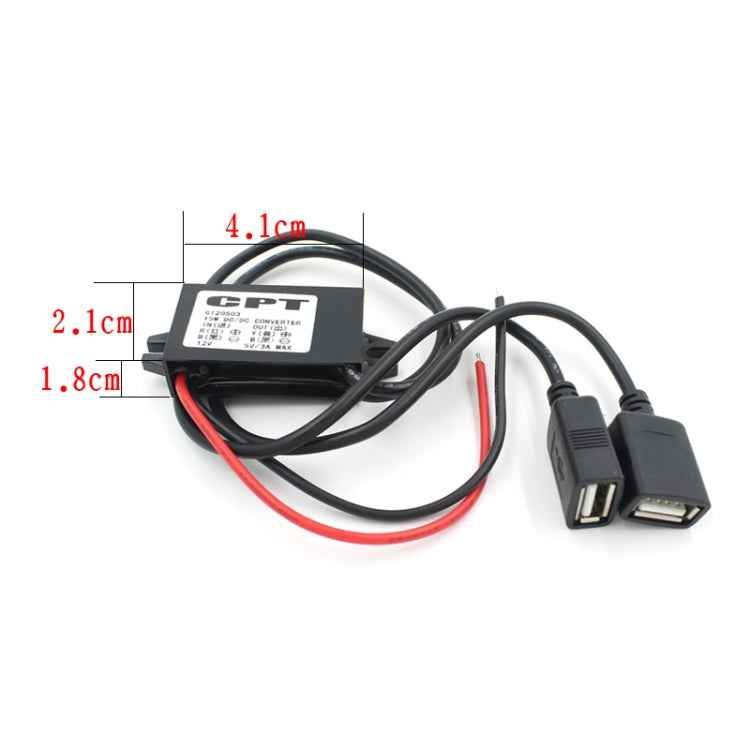 Car Motorcycle Dual USB Car Charger DC 12V To 5V 3A Power Adapter with for Car GPS Tracker DVR, Length: 1m