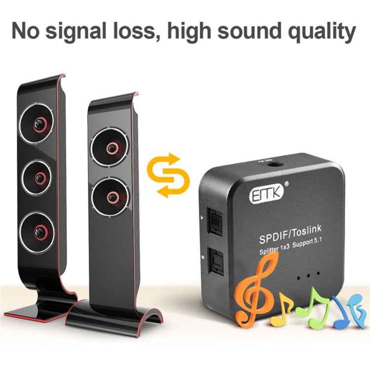 EMK 1 Input 3 Output Digital Optical Audio SPDIF Toslink Splitter Adapter