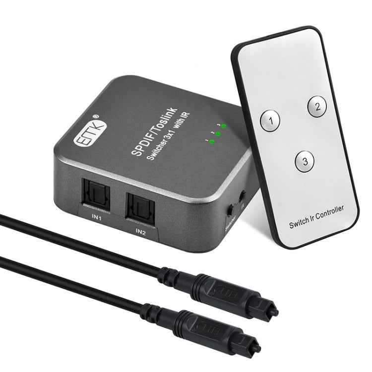 EMK SPDIF/TosLink Digital Optical Audio 3x1 Switcher with IR Controller