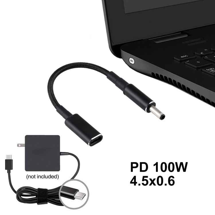PD 100W 18.5-20V 4.5 x 0.6mm to USB-C / Type-C Adapter Nylon Braid Cable for Dell