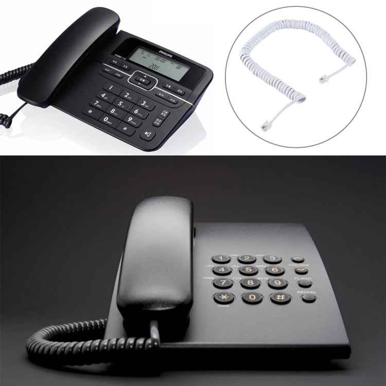 4 Core Male to Male RJ11 Spring Style Telephone Extension Coil Cable Cord Cable, Stretch Length: 3m(White)