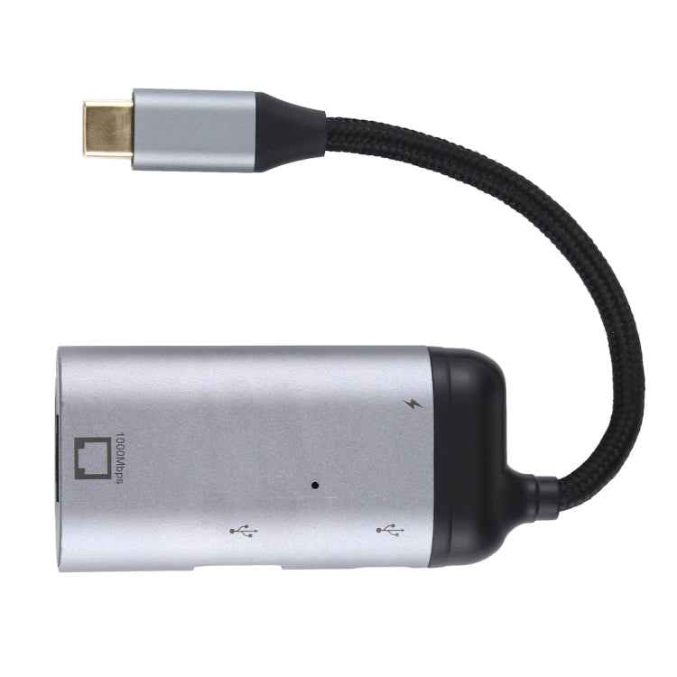 Type-C / USB-C Male to RJ45 Female + Type-C / USB-C Female + USB Female Adapter Converter