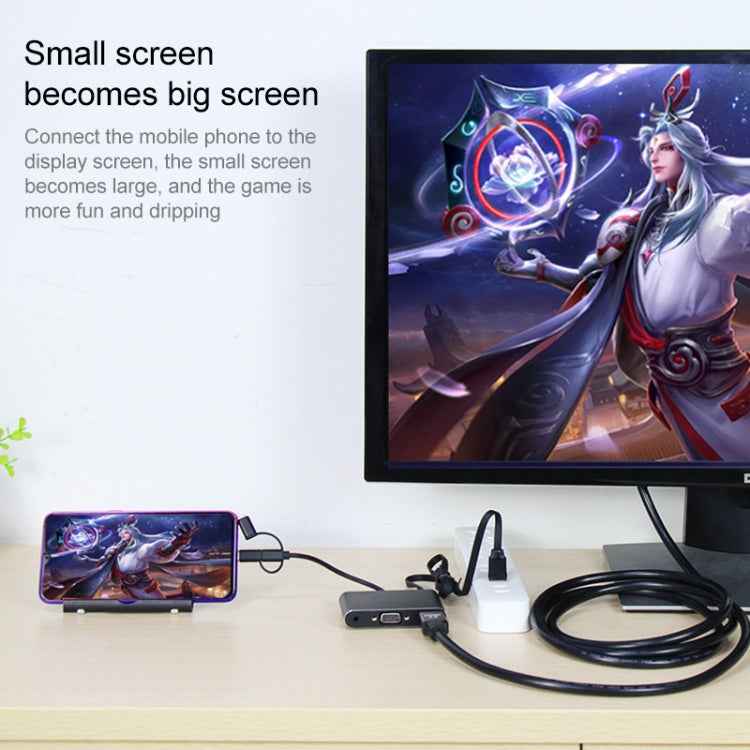 7585B 3 in 1 Micro USB / 8 Pin / Type-C to VGA / HDTV / AV Adapter Mobile HD Screen Player