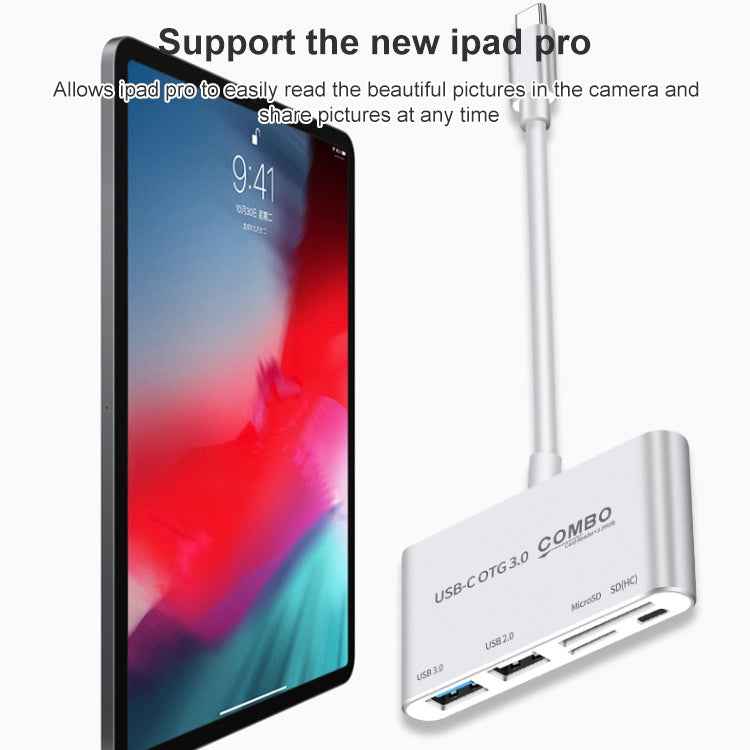 COMBO T-693 5 in 1 USB-C / Type-C to SD / TF / Micro SD Card Slot + USB 3.0 + USB 2.0Ports OTG HUB Card Reader