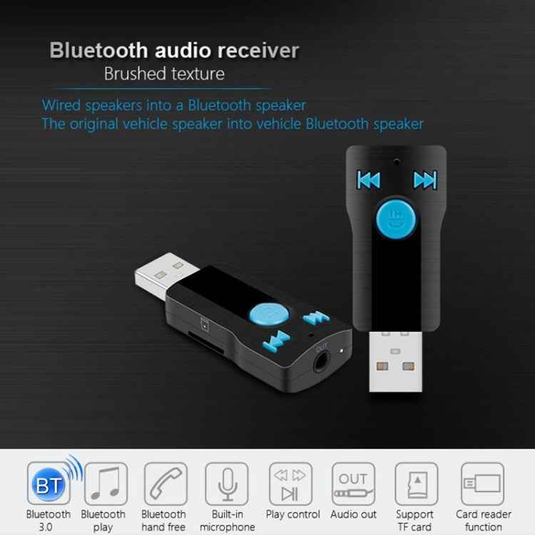 BC07 Mini Brushed Texture USB Bluetooth Receiver MP3 Player SD/TF Card Reader with Microphone & Audio Cable, Support Handsfree & AUX Output & 32GB Micro SD / TF Card & Two-sided USB Port Connecting
