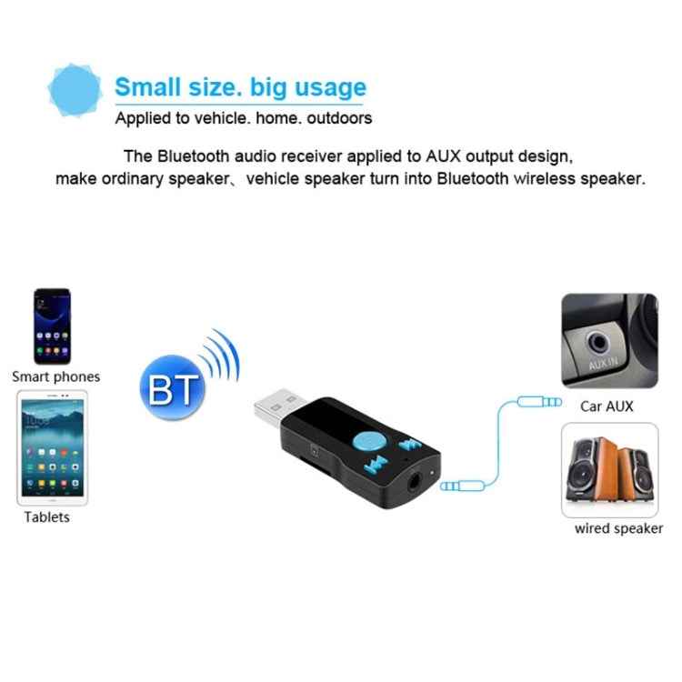 BC07 Mini Brushed Texture USB Bluetooth Receiver MP3 Player SD/TF Card Reader with Microphone & Audio Cable, Support Handsfree & AUX Output & 32GB Micro SD / TF Card & Two-sided USB Port Connecting