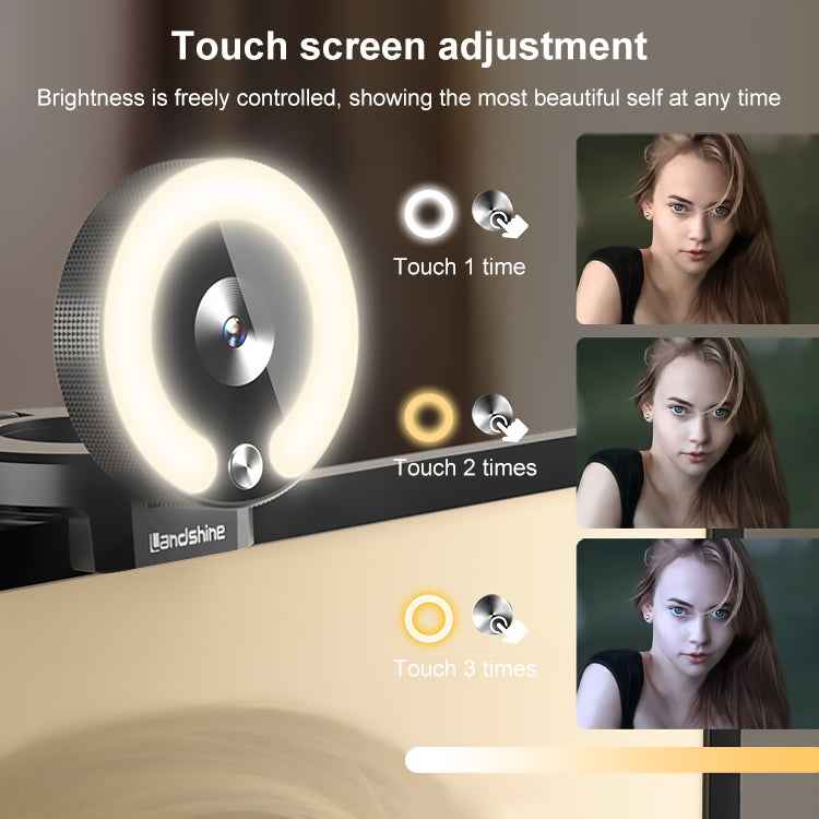 Landshine 90 Degree Wide-angle 2K USB Autofocus Computer Live Beauty HD Camera with Ring Light