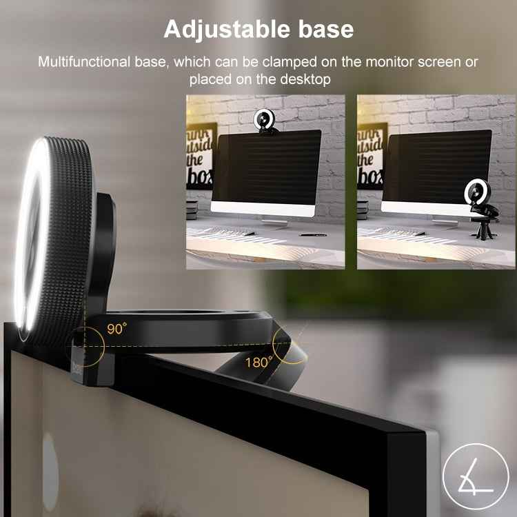 Landshine 90 Degree Wide-angle 2K USB Autofocus Computer Live Beauty HD Camera with Ring Light
