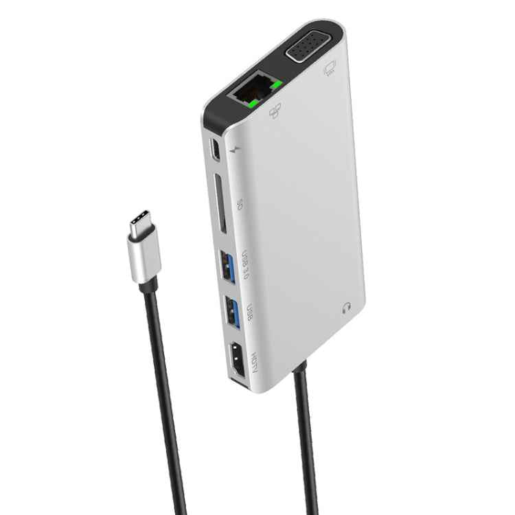 Onten 9591BD 8 in 1 USB-C / Type-C to PD USB-C / Type-C Charging + Gigabit Ethernet + Dual USB 3.0 + HDMI + VGA + SD Card Slot + 3.5mm AUX HUB