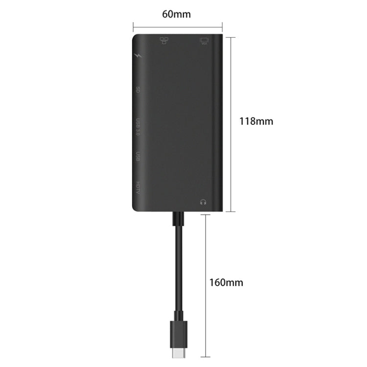 Onten 9591BD 8 in 1 USB-C / Type-C to PD USB-C / Type-C Charging + 100M Ethernet Port + Dual USB 3.0 + HDMI + VGA + SD Card Slot + 3.5mm AUX HUB, 9591BD Black 100M Ethernet Port, 9591BD Grey 100M Ethernet Port, 9591BD Silver 100M Ethernet Port