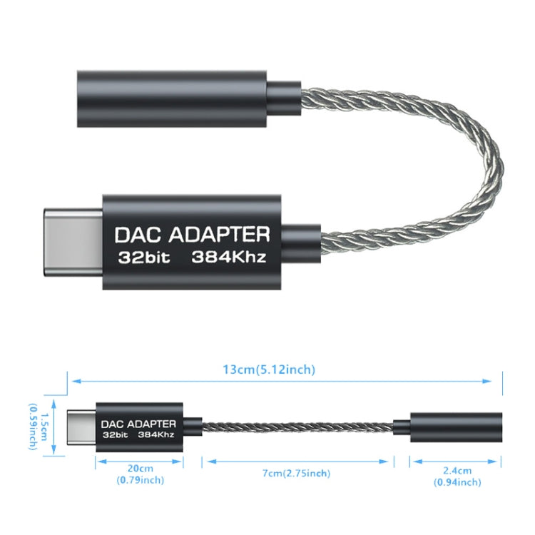 TA12-R2 USB-C / Type-C Male to 3.5mm Audio Female Single Crystal Copper Braid Earphone Adapter, Black Grey, Grey, Copper + Silver, Silver