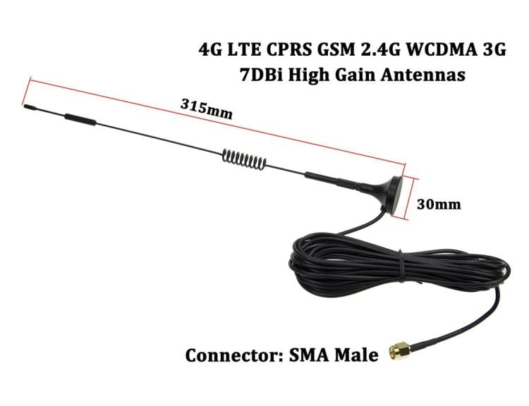 7dBi SMA Male Connector High Gain 4G LTE CPRS GSM 2.4G WCDMA 3G Antenna Network Reception Adapter, 7dBi SMA 4G