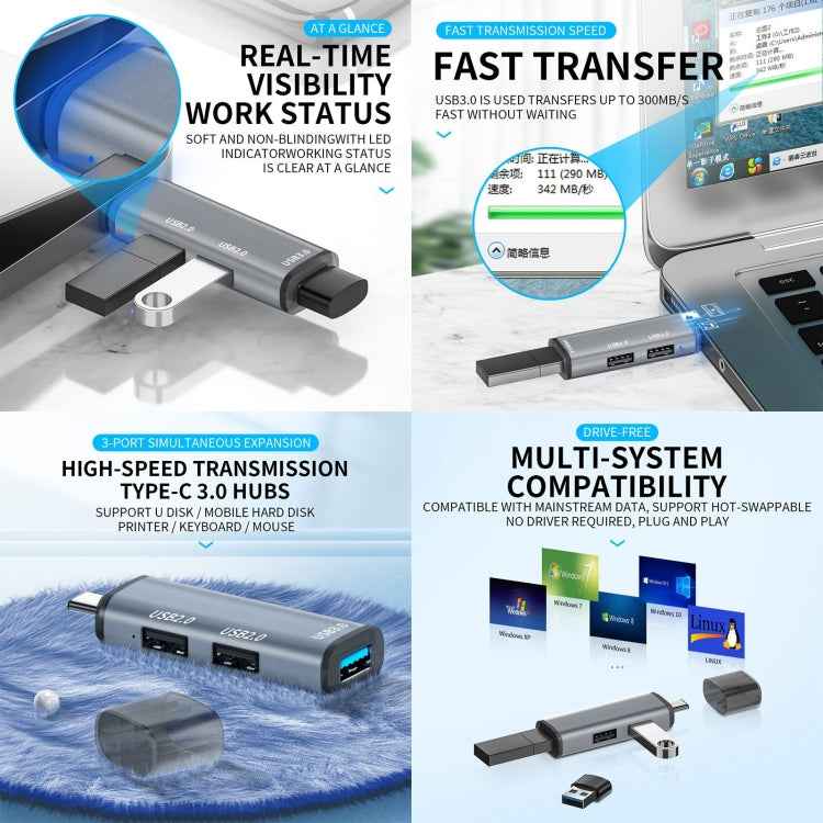 3 Ports USB 2.0 x 2 + USB 3.0 to USB 3.0 HUB Adapter