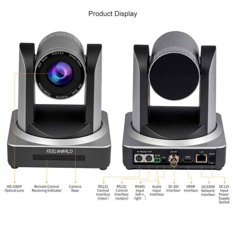 FEELWORLD POE20X Simultaneous 20X Optical Zoom Live Streaming PTZ Camera, EU and US Plug