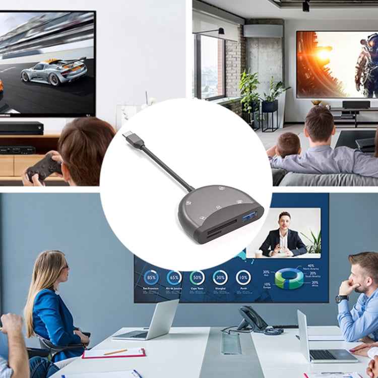 NK-3039 5 in 1 USB-C / Type-C Male to TF / SD Card Slot + 3 USB Female Adapter