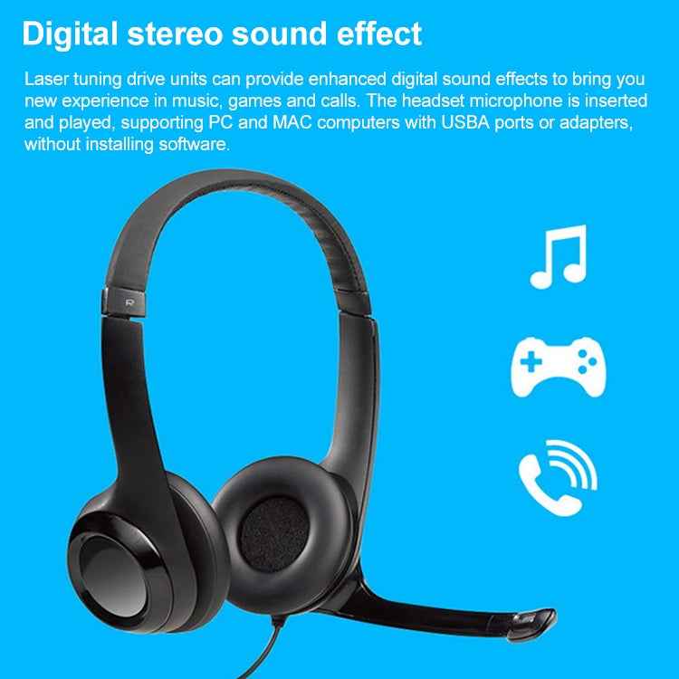 Logitech H390 USB Wired Headset Stereo Headphones with Noise-Cancelling Microphone