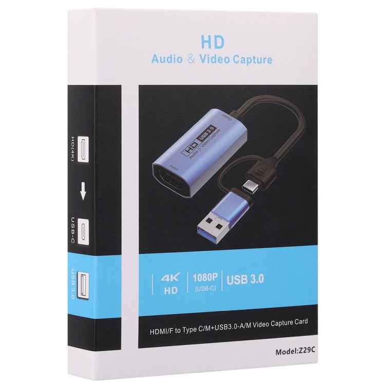 Z29C HDMI/F Female to USB-C / Type-C+USB 3.0/M Male HD Video Capture Card
