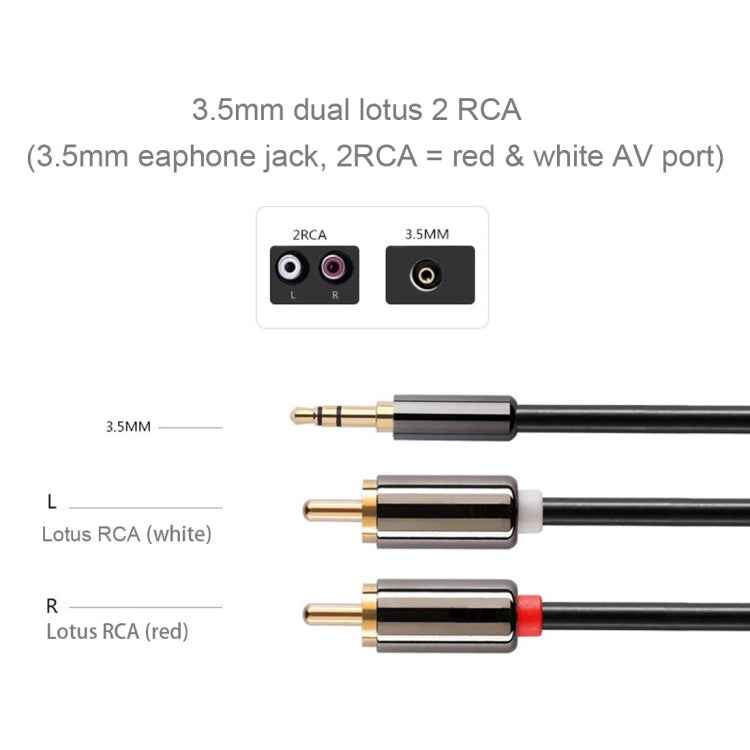 5m Gold Plated 3.5mm Jack to 2 x RCA Male Stereo Audio Cable